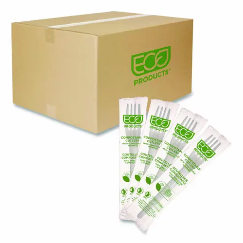 Eco-Products® Plantware CPLA Cutlery, Individually Wrapped, Fork, White, 1,000/Carton