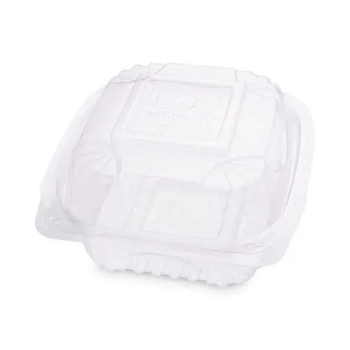 Eco-Products® Renewable and Compostable Clear Clamshell Hinged Food Containers, 6 x 6 x 3