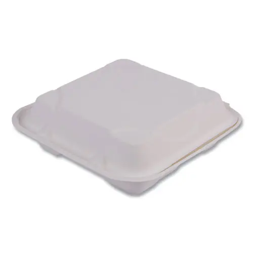 Eco-Products® Vanguard Renewable and Compostable Sugarcane Clamshells, 3 Compartments, White, 200/Carton