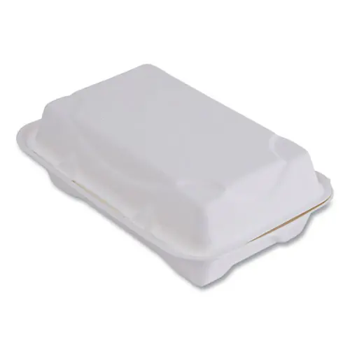 Eco-Products® Vanguard Renewable and Compostable Sugarcane Clamshells, 9 x 6 x 3, White, 250/Carton