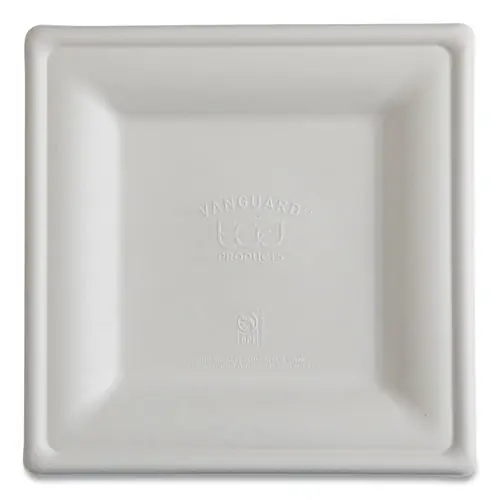 Eco-Products® Vanguard Renewable and Compostable Sugarcane Plates, 10 x 10, White, 250/Carton