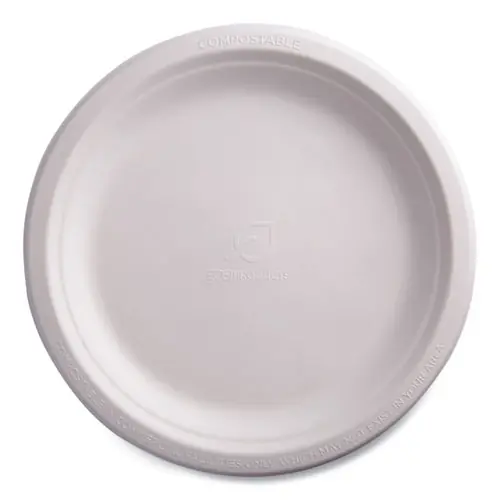 Eco-Products® Vanguard Renewable and Compostable Sugarcane Plates, 9" Diameter, White, 500/Carton