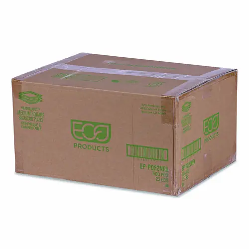 Eco-Products® Vanguard Renewable and Compostable Sugarcane Plates, 7.87" Square, White, 500/Carton