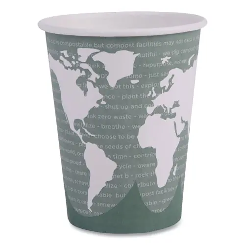 Eco-Products® World Art Renewable and Compostable Hot Cups, 12 oz, Paper, Gray, 50/Pack