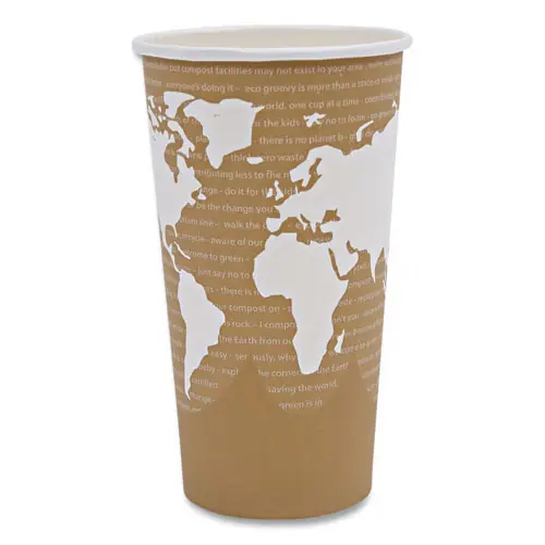 Eco-Products® World Art Renewable and Compostable Hot Cups, 20 oz, Paper, Brown/White, 50/Pack, 20 Packs/Carton
