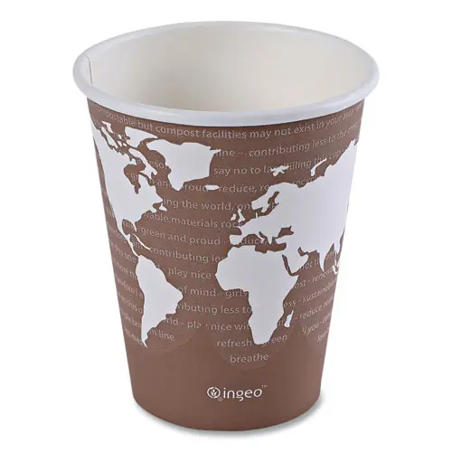 Eco-Products® World Art Renewable and Compostable Hot Cups, 8 oz, Paper, Brown/White, 50/Pack