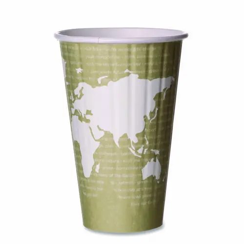 Eco-Products® World Art Renewable and Compostable Insulated Hot Cups, 16 oz, Paper, Brown/White, 40/Pack, 15 Packs/Carton