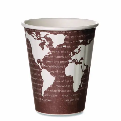 Eco-Products® World Art Renewable and Compostable Insulated Hot Cups, 8 oz, Brown/White, 40/Pack, 20 Packs/Carton