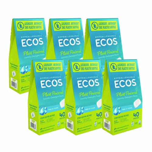 ECOS® Laundry Detergent Packs, Free and Clear, 40 Pods/Pack, 6 Packs/Carton