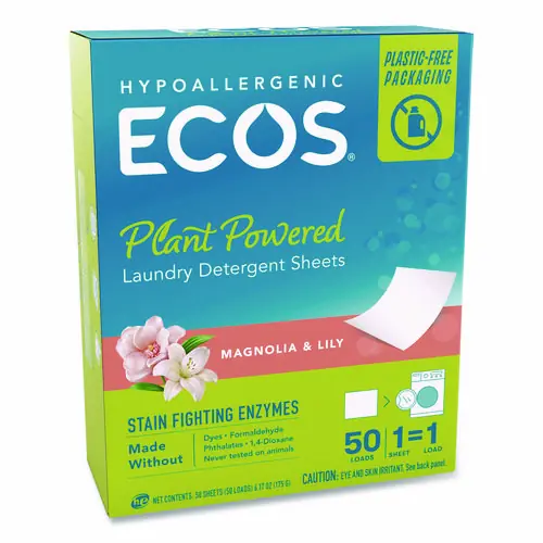 ECOS® Liquidless Laundry Detergent Sheets, Magnolia and Lily, 50 Sheets