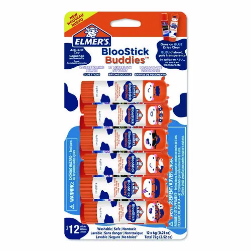 Elmer's® BlooStick Buddies and Disappearing Purple Glue Stick Combo Pack, 12 Pack, 0.21 oz Each, Dries Clear