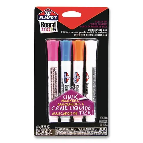 Elmer's® Boardmate Wet Erase Chalk Markers, Broad Bullet Tip, Assorted Colors, 4/Pack