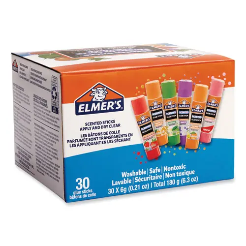 Elmer's® Clear School Glue Stick, Scented, Assorted, 0.21 oz, Dries Clear, 30/Pack