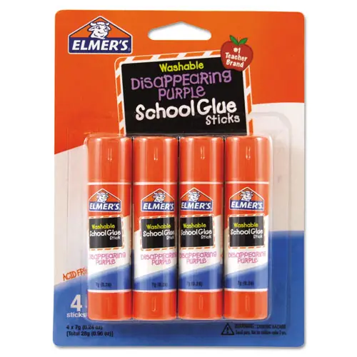 Elmer's® Washable School Glue Sticks, 0.24 oz, Applies Purple, Dries Clear, 4/Pack