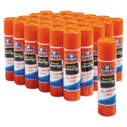 Elmer's® Washable School Glue Sticks, 0.77 oz, Applies White and Dries Clear, 30/Box