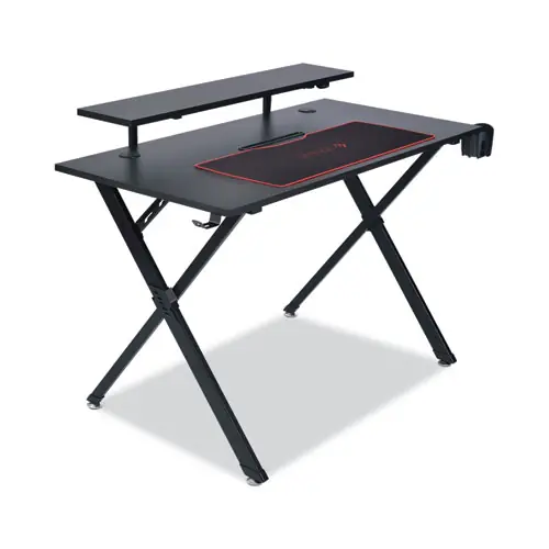 Emerge™ Vizon Gaming Desk with Raised Monitor Platform and Six-Color LED Lighting Strip, Black