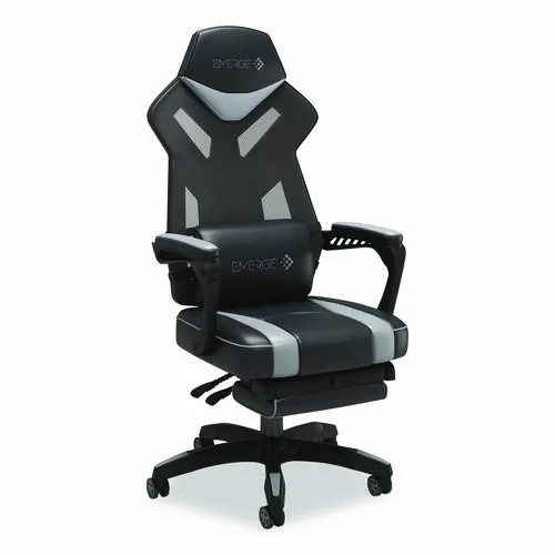 Emerge™ Vomax Bonded Leather Gaming Chair, Black/Gray, 275 lb Capacity, Adjustable Height 18.5"-22.2"