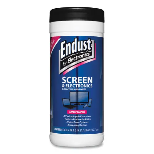 Endust® Antistatic Cleaning Wipes, Premoistened, 70/Canister, White, 5 x 7, Clean Scent