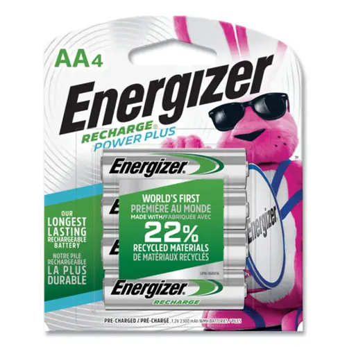 Energizer® NiMH Rechargeable AA Batteries, 1.2 V, 4/Pack
