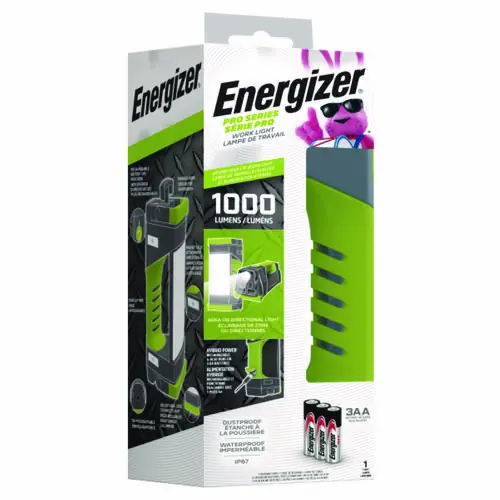 Energizer® Pro Series Work Light, Rechargeable Lithium Ion and 3 AA Batteries, Gray/Green