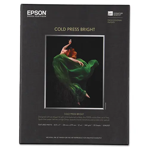 Epson® Cold Press Bright Fine Art Paper, Textured Matte, 8.5" x 11", 21 mil, 25 Sheets