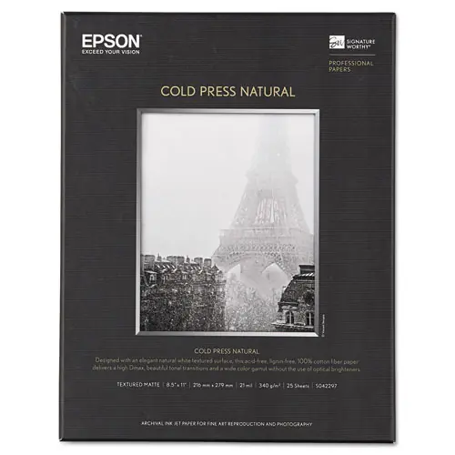 Epson® Cold Press Fine Art Paper, Textured Matte, 8.5" x 11", Natural, 19 mil, 25 Sheets/Pack