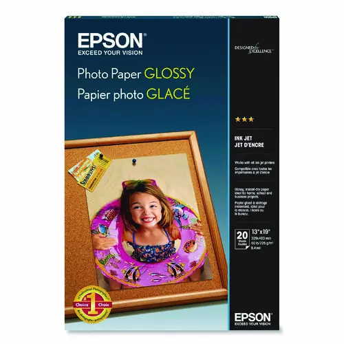 Epson® Glossy Photo Paper, 9.4 mil, 13 x 19, Glossy White, 20/Pack