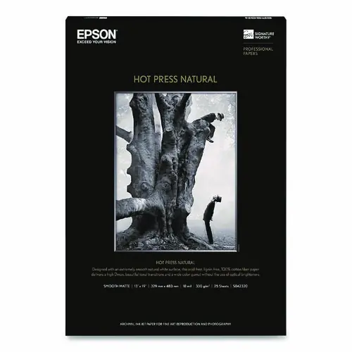 Epson® Hot Press Natural Fine Art Paper, 17 mil, 13 x 19, Smooth Matte Natural, 25/Pack
