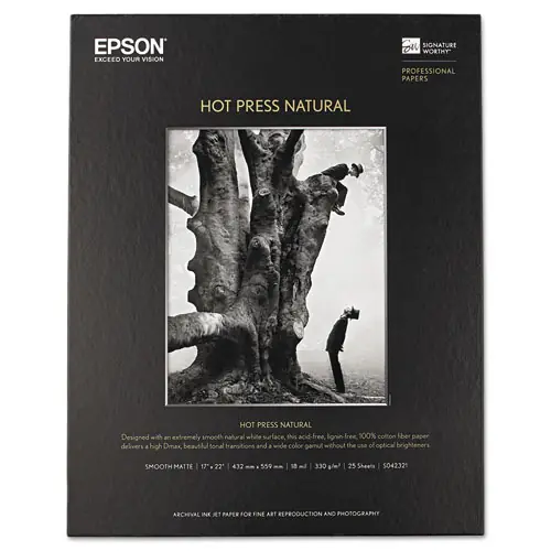 Epson® Hot Press Natural Fine Art Paper, 17 x 22, Smooth Matte, 25 Sheets