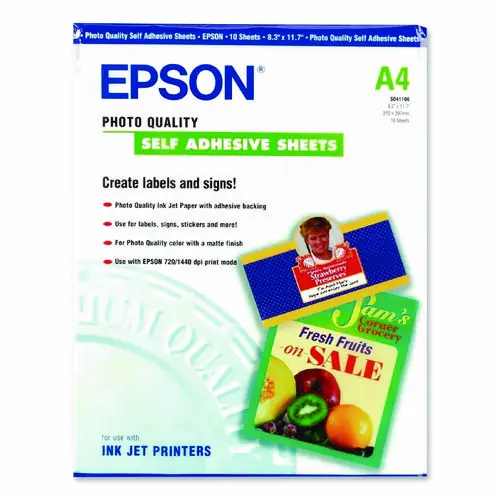 Epson® Photo-Quality Self Adhesive Paper, Matte White, 10/Pack