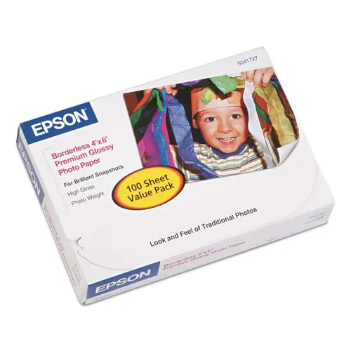 Epson® Premium Photo Paper, High-Gloss White, 4" x 6", 100 Sheets
