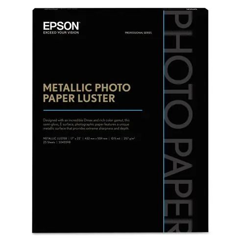 Epson® Professional Media Metallic Gloss Photo Paper, 10.5 mil, 17 x 22, White, 25/Pack