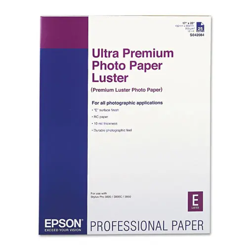 Epson® Ultra Premium Photo Paper, Luster, 17" x 22", 10 mil, 25 Sheets/Pack