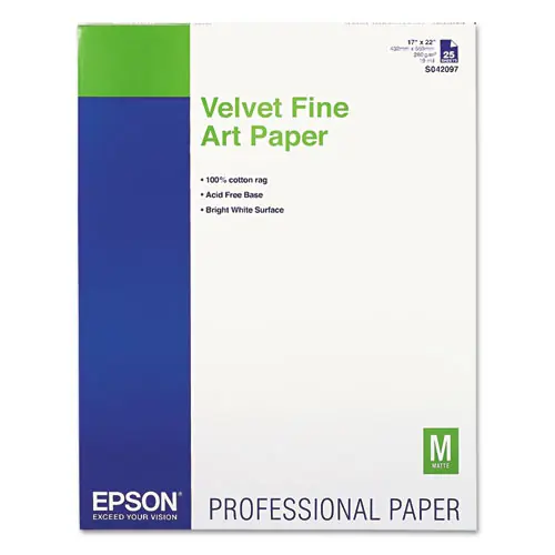 Epson® Velvet Fine Art Paper, 17 x 22, White, 25/Pack