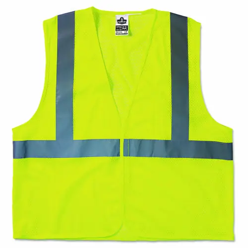 ergodyne® GloWear 8210HL Class 2 Economy Safety Vest, Polyester Mesh, Hook and Loop Closure, Lime, Large to X-Large