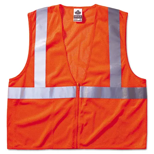 ergodyne® GloWear 8210Z Class 2 Economy Vest, Polyester Mesh, Zipper Closure, Large to X-Large, Orange