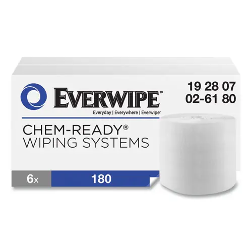 Everwipe™ Chem-Ready Dry Wipes, Unscented, White, 180 Wipes/Roll, 6 Rolls/Carton