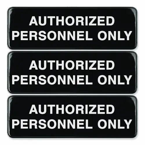 Excello Global Products® Authorized Personnel Only Indoor/Outdoor Wall Sign, Black with White Graphics, 3/Pack