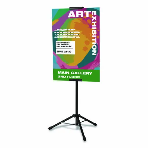 Excello Global Products® Blank Floor Sign Stand, Holds Posters Up to 77", 26" to 86" Tall, Black Stand, White Face