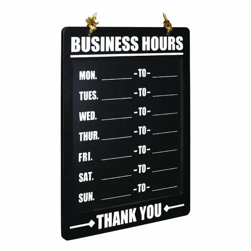Excello Global Products® Business Hours Indoor/Outdoor Hanging Chalkboard, Black/White