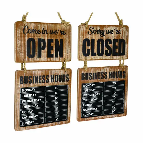 Excello Global Products® Business Hours Outdoor Sign, Brown Face, Black/White Lettering, Chalkboard