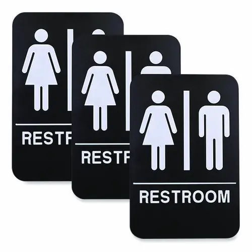 Excello Global Products® Indoor/Outdoor Restroom Sign with Braille Text, 6" x 9", Black Face, White Graphics, 3/Pack
