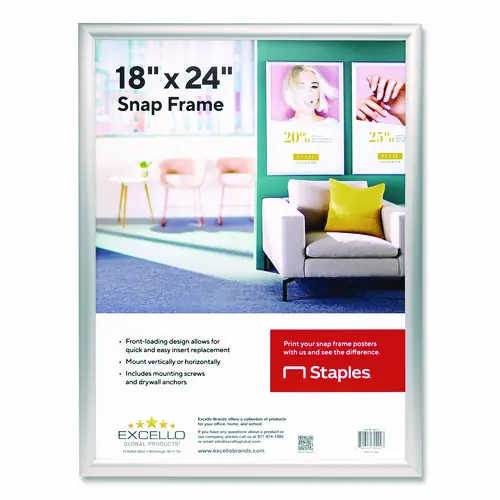 Excello Global Products® Poster Holder, Aluminum, 18 x 24, Silver