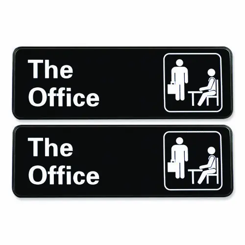 Excello Global Products® The Office Indoor/Outdoor Wall Sign, Black with White Text, 2/Pack