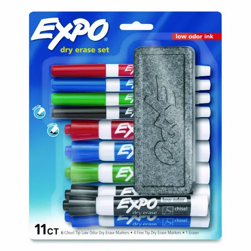 EXPO® Low-Odor, Dry Erase 10-Color Marker and Eraser Set