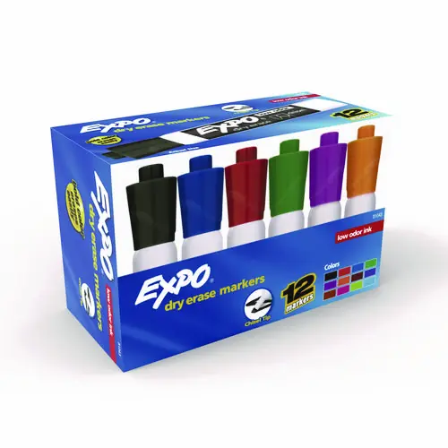 EXPO® Low-Odor Dry-Erase Marker, Broad Chisel Tip, Assorted Colors, 12/Box