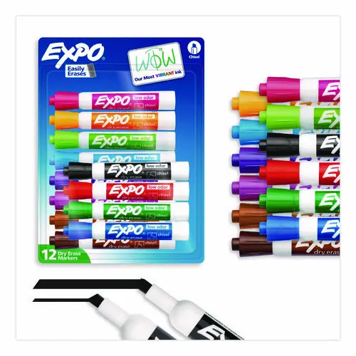 EXPO® Low-Odor Dry-Erase Marker, Broad Chisel Tip, Assorted Colors, 12/Set