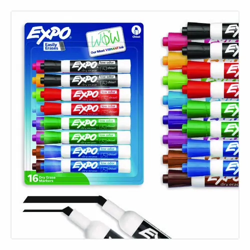 EXPO® Low-Odor Dry-Erase Marker, Broad Chisel Tip, Assorted Colors, 16/Set
