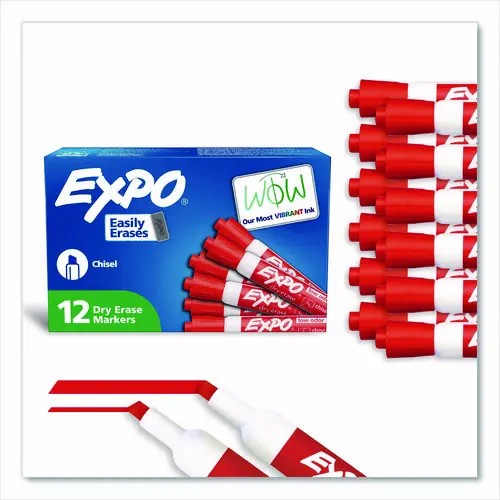 EXPO® Low-Odor Dry-Erase Marker, Broad Chisel Tip, Red, Dozen