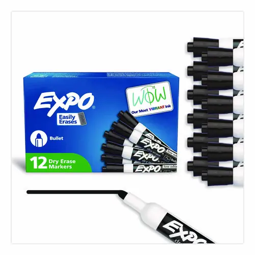EXPO® Low-Odor Dry-Erase Marker, Medium Bullet Tip, Black, Dozen